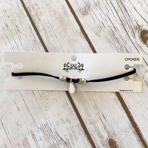 Women's Black Suede Crystal Gemstone Choker Necklace Fashion Jewelry Goldtone